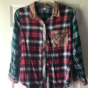Aerie Mixed Plaid with Leopard Flannel Top - Size L